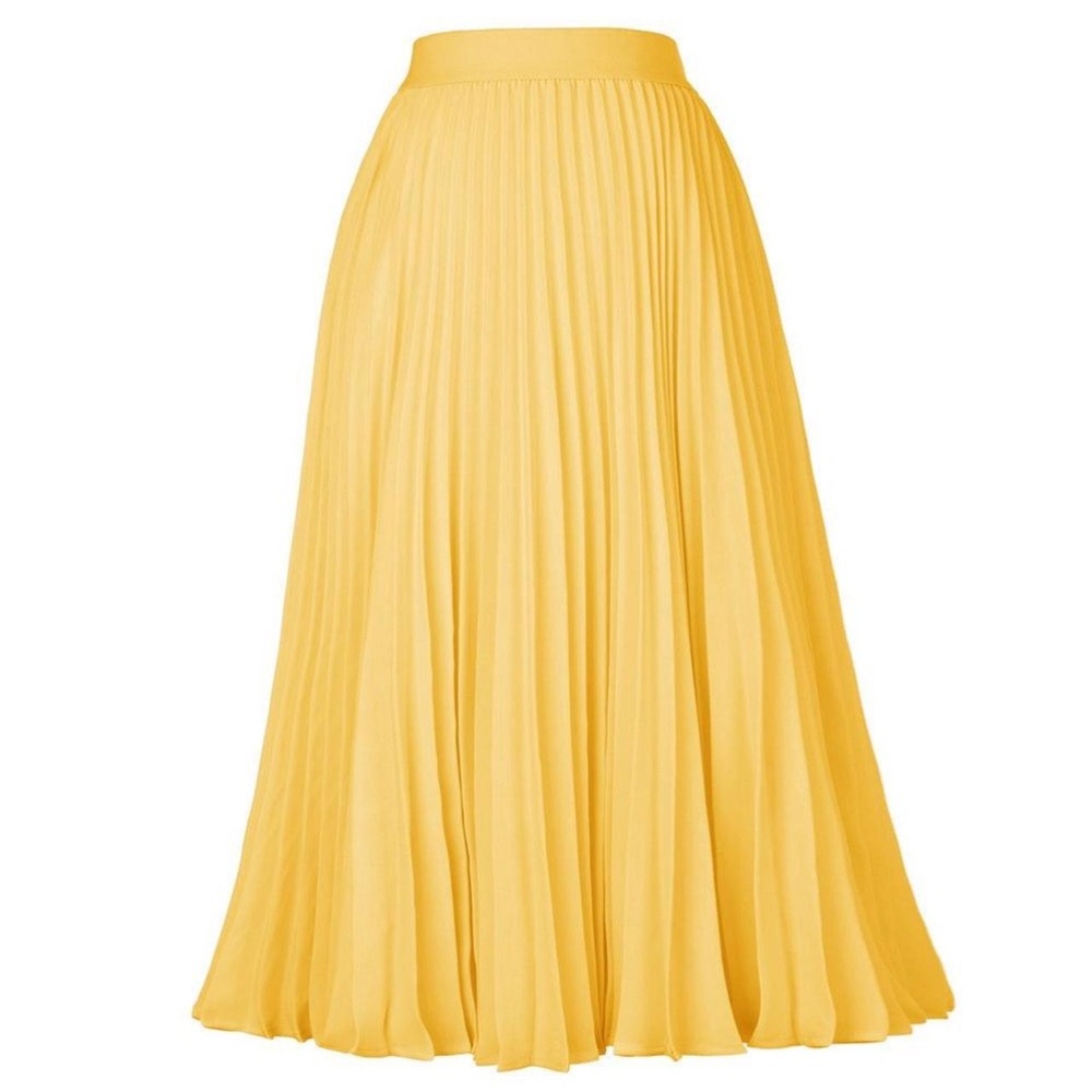 Kate Kasin Yellow Pleated Midi Skirt with Pockets Medium LN
